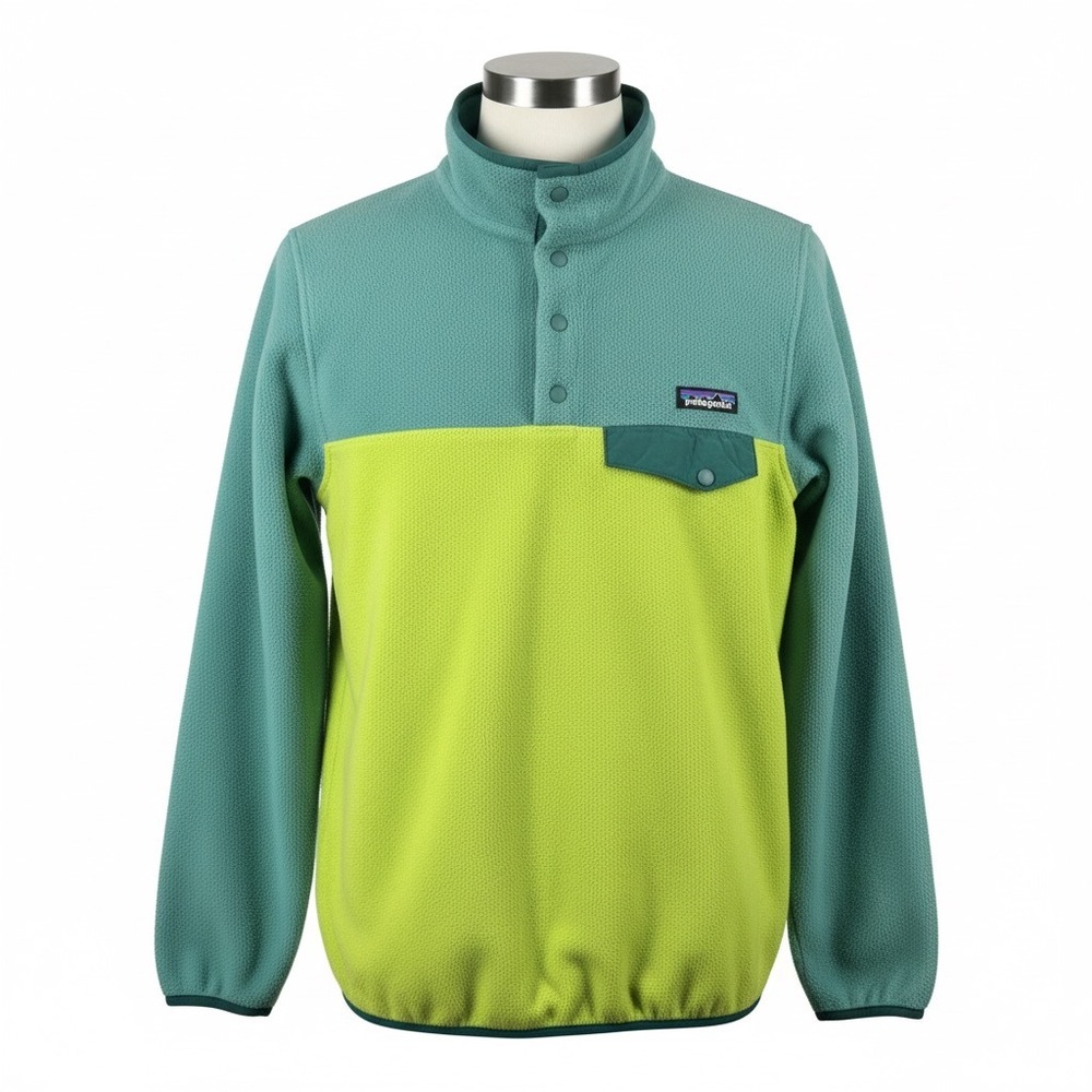 Patagonia Synchilla Snap-T Fleece Pullover Small Block Mint Green Yellow Retro